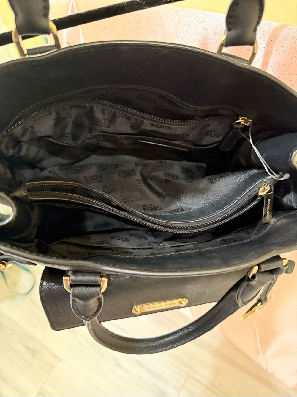 Michael Kors Black Saffiano Leather Satchel with Gold Hardware Charm - Picture 4 of 7
